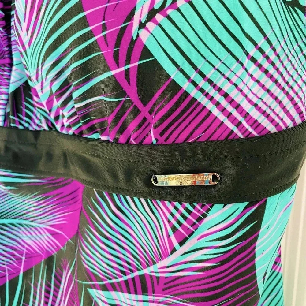 NWT Zeroxposur Plus Size Tankini Swim Top Size 2X 20W Purple Teal Feather - Picture 7 of 11